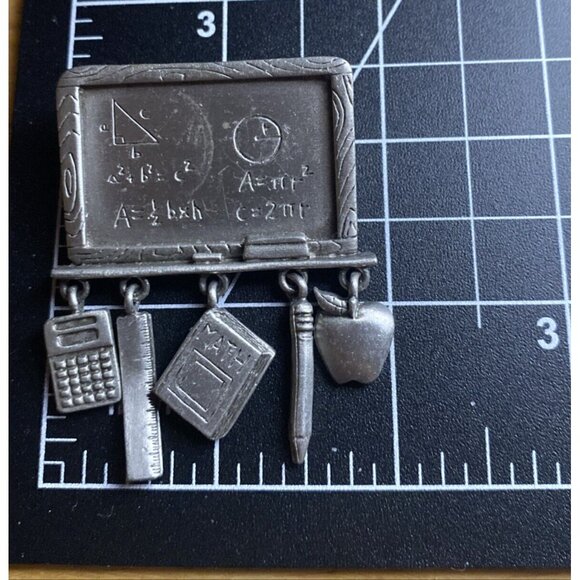 Vtg JJ JONETTE Brooch Pin Pewter Math Teacher Chalkboard Charm School Algebra - Picture 7 of 11